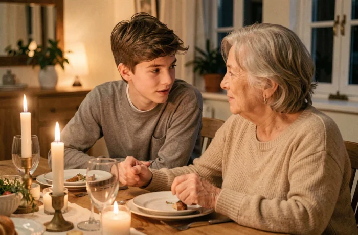 Adolescent faisant un compliment sincère à la personne assise à sa gauche