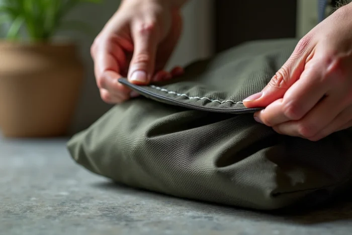 Texture rugueuse et résistance à la pliure du tissu Cordura d'un sac Eastpak authentique