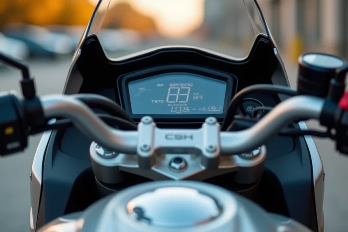 Gros plan sur le tableau de bord TFT et les commandes premium du Yamaha TMAX 750, détail illustrant la qualité justifiant le prix élevé en 2026